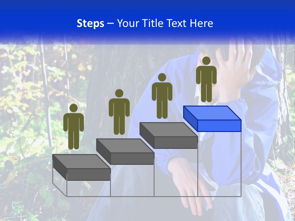 A Man In A Blue Jacket Sitting Next To A Tree PowerPoint Template