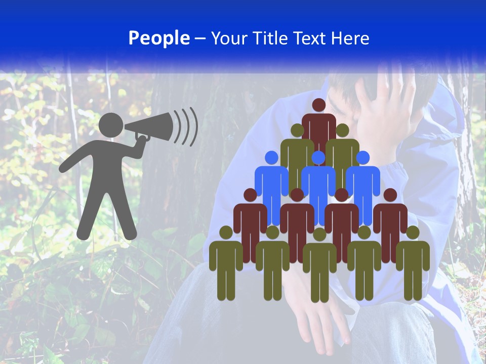 A Man In A Blue Jacket Sitting Next To A Tree PowerPoint Template