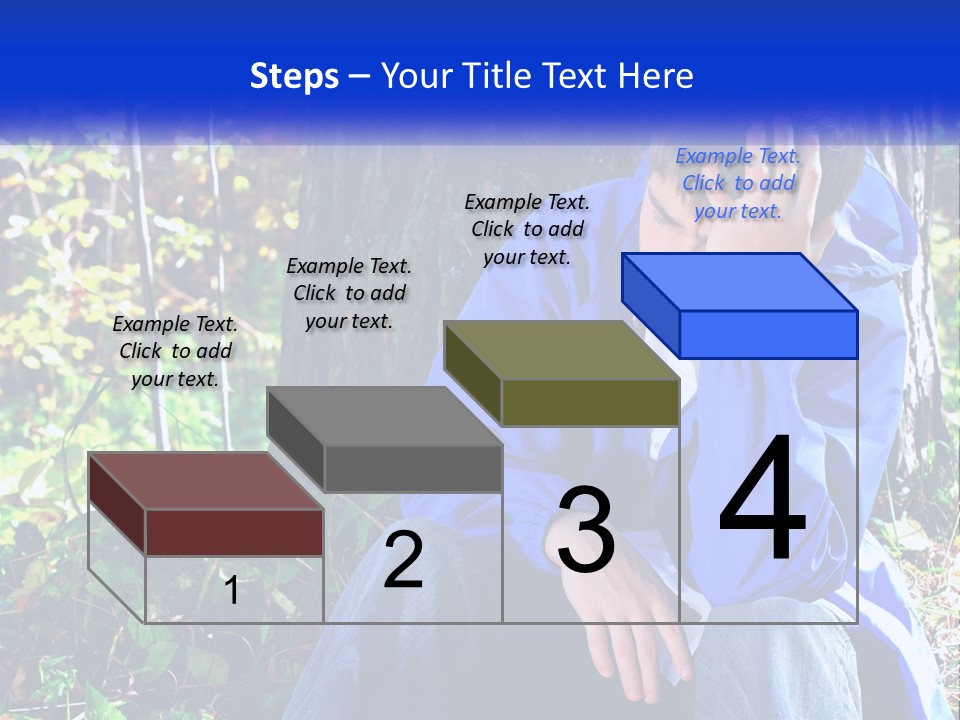 A Man In A Blue Jacket Sitting Next To A Tree PowerPoint Template