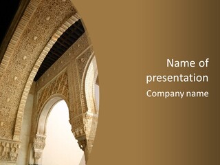 A Large Arch With A Clock On The Side Of It PowerPoint Template