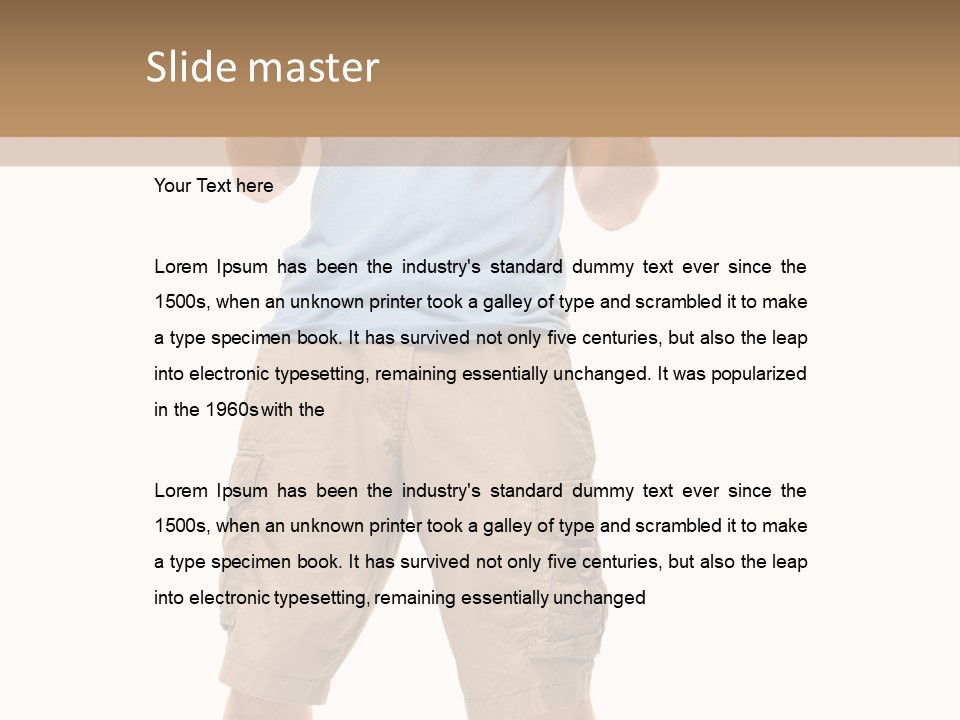 A Man In A Blue Shirt And Khaki Shorts Is Giving A Thumbs Up PowerPoint Template