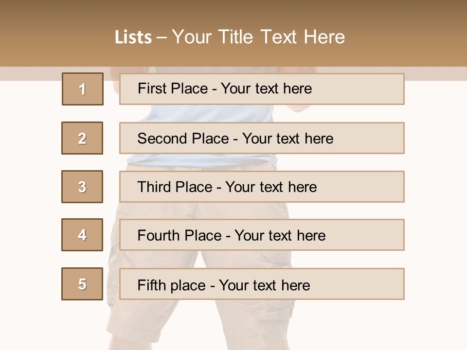 A Man In A Blue Shirt And Khaki Shorts Is Giving A Thumbs Up PowerPoint Template