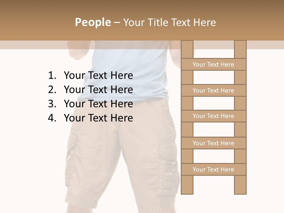 A Man In A Blue Shirt And Khaki Shorts Is Giving A Thumbs Up PowerPoint Template