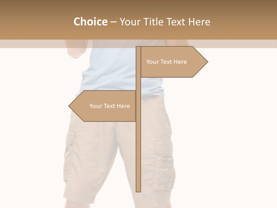 A Man In A Blue Shirt And Khaki Shorts Is Giving A Thumbs Up PowerPoint Template