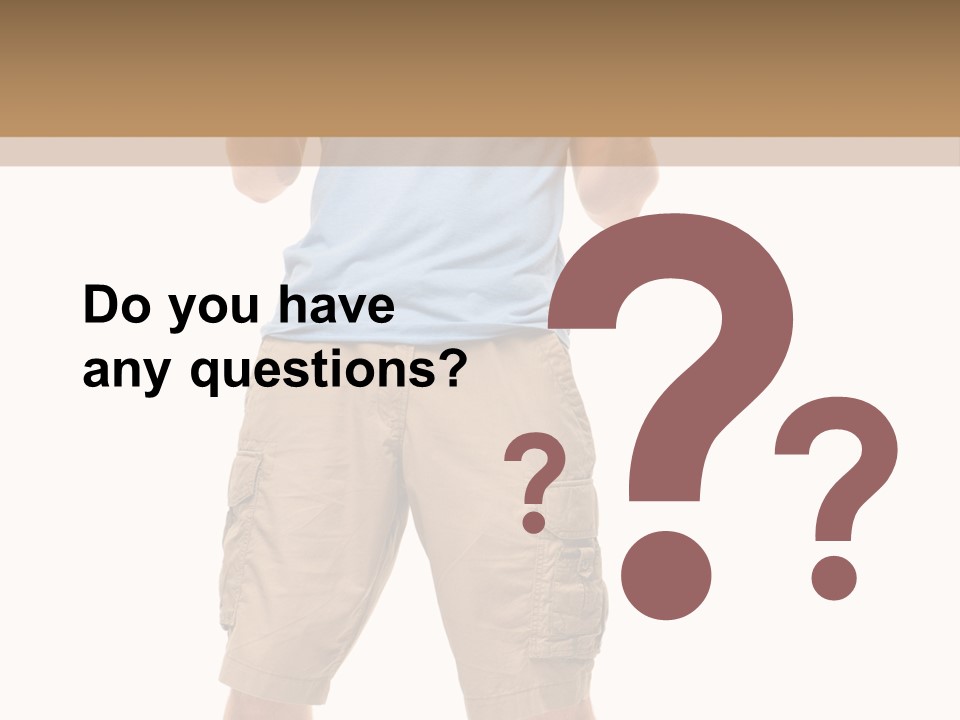 A Man In A Blue Shirt And Khaki Shorts Is Giving A Thumbs Up PowerPoint Template