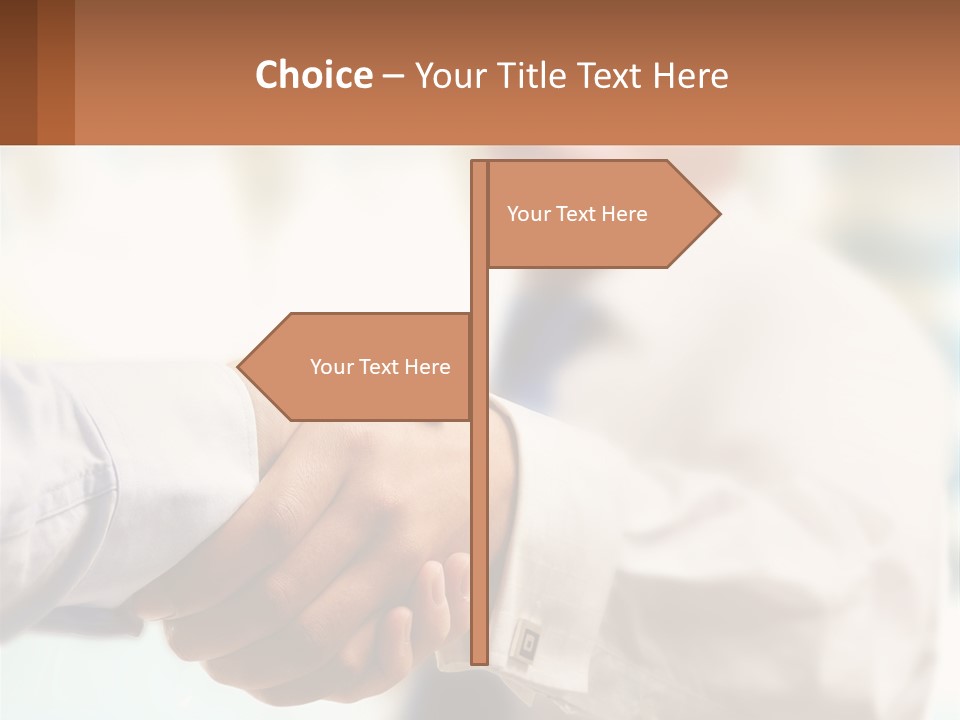 Two People Shaking Hands In Front Of A Blurry Background PowerPoint Template