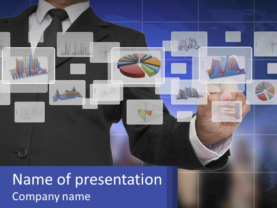 A Man In A Business Suit Touching A Screen With His Finger PowerPoint Template