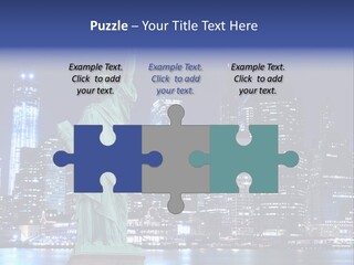 The Statue Of Liberty In New York City At Night PowerPoint Template