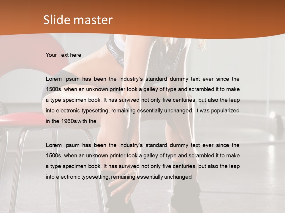 A Beautiful Woman In A Short Skirt Sitting On A Chair PowerPoint Template