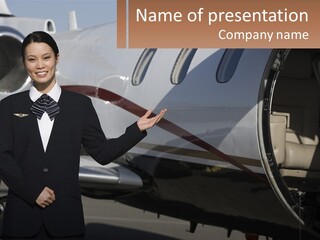 A Woman Standing In Front Of An Airplane PowerPoint Template