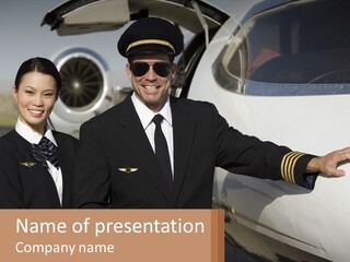 A Man And A Woman Standing In Front Of A Plane PowerPoint Template