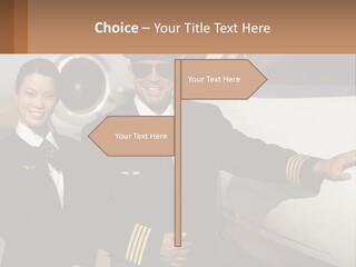 A Man And A Woman Standing In Front Of A Plane PowerPoint Template