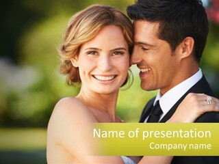 A Man And A Woman Are Smiling For The Camera PowerPoint Template