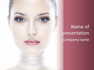 A Woman With Blue Eyes Is Shown In This Powerpoint Presentation PowerPoint Template