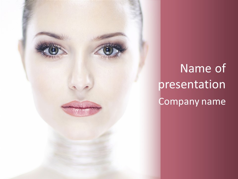 A Woman With Blue Eyes Is Shown In This Powerpoint Presentation PowerPoint Template