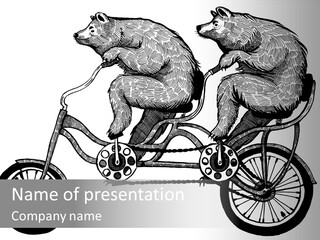 Two Bears Riding On A Bicycle With A Silver Background PowerPoint Template