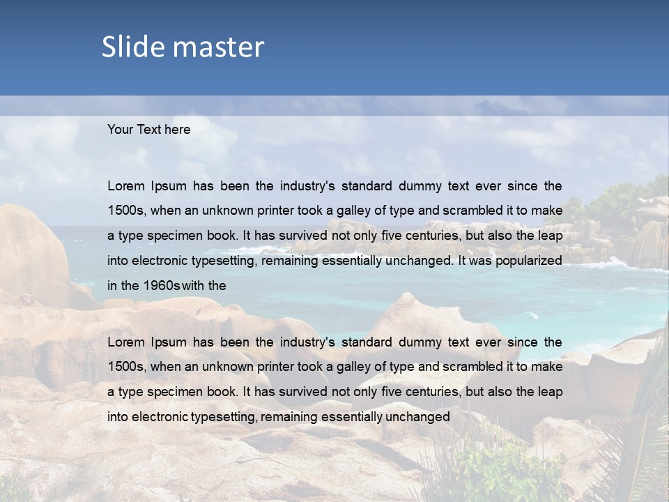 A Rocky Beach With Blue Water And White Clouds PowerPoint Template