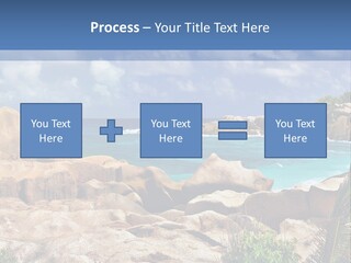 A Rocky Beach With Blue Water And White Clouds PowerPoint Template