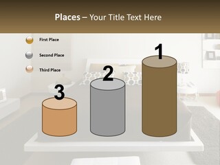 A Bedroom With A Large Bed And A Brown Blanket PowerPoint Template