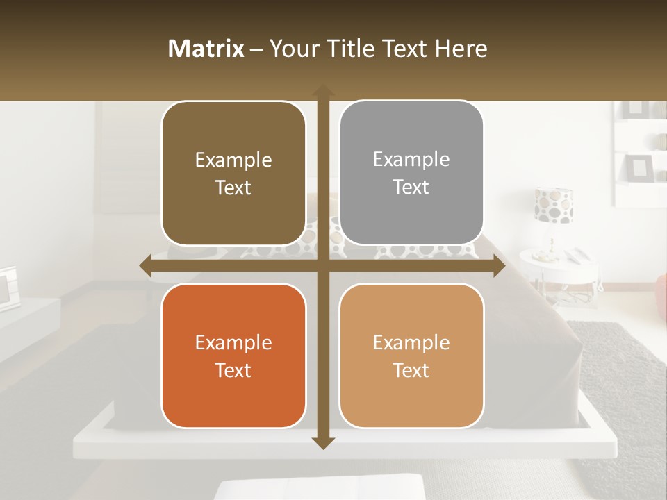 A Bedroom With A Large Bed And A Brown Blanket PowerPoint Template