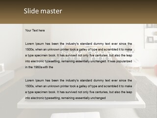 A Bedroom With A Large Bed And A Brown Blanket PowerPoint Template