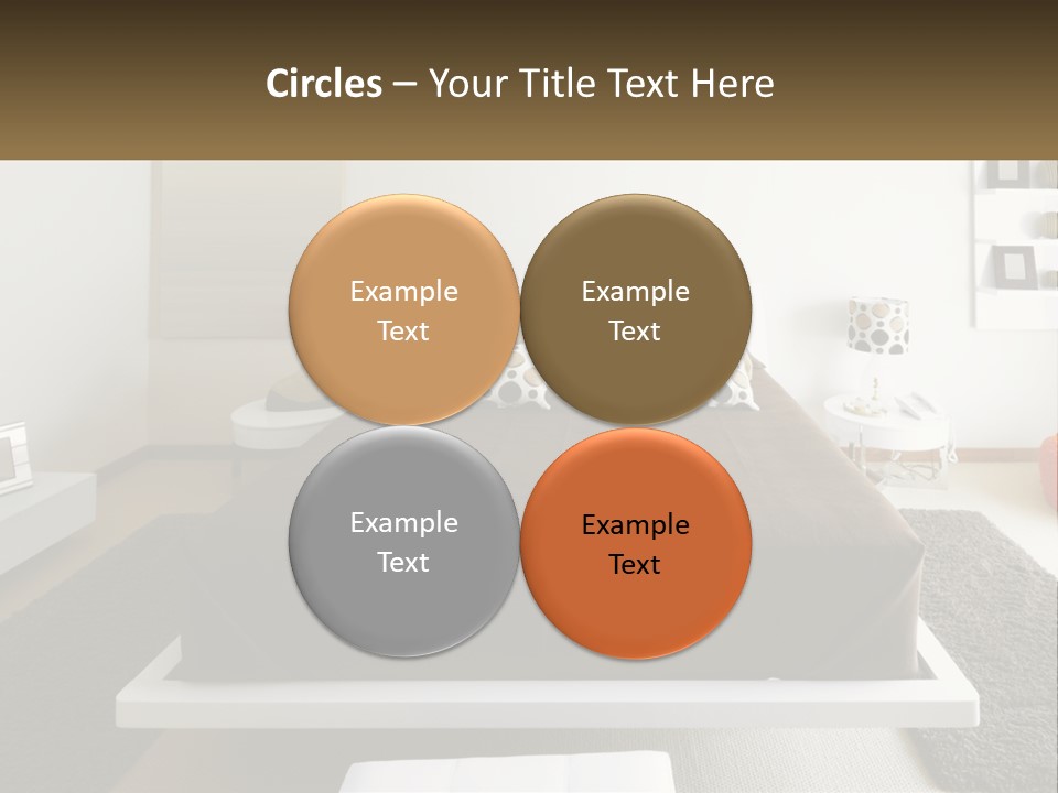 A Bedroom With A Large Bed And A Brown Blanket PowerPoint Template