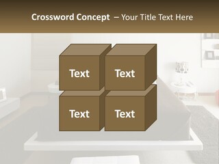 A Bedroom With A Large Bed And A Brown Blanket PowerPoint Template