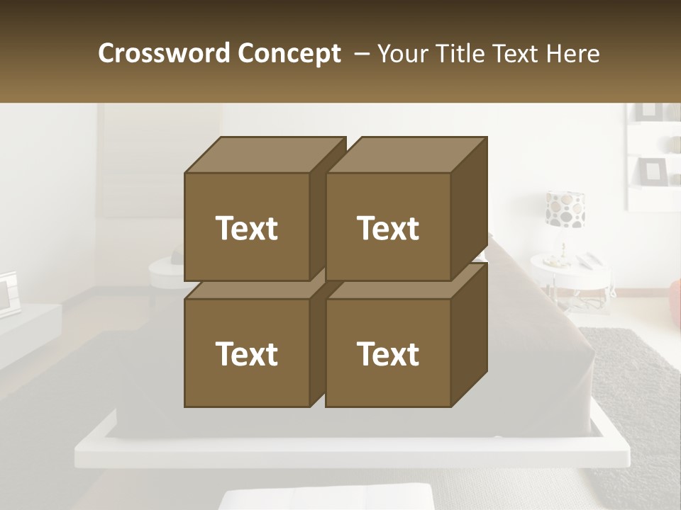 A Bedroom With A Large Bed And A Brown Blanket PowerPoint Template