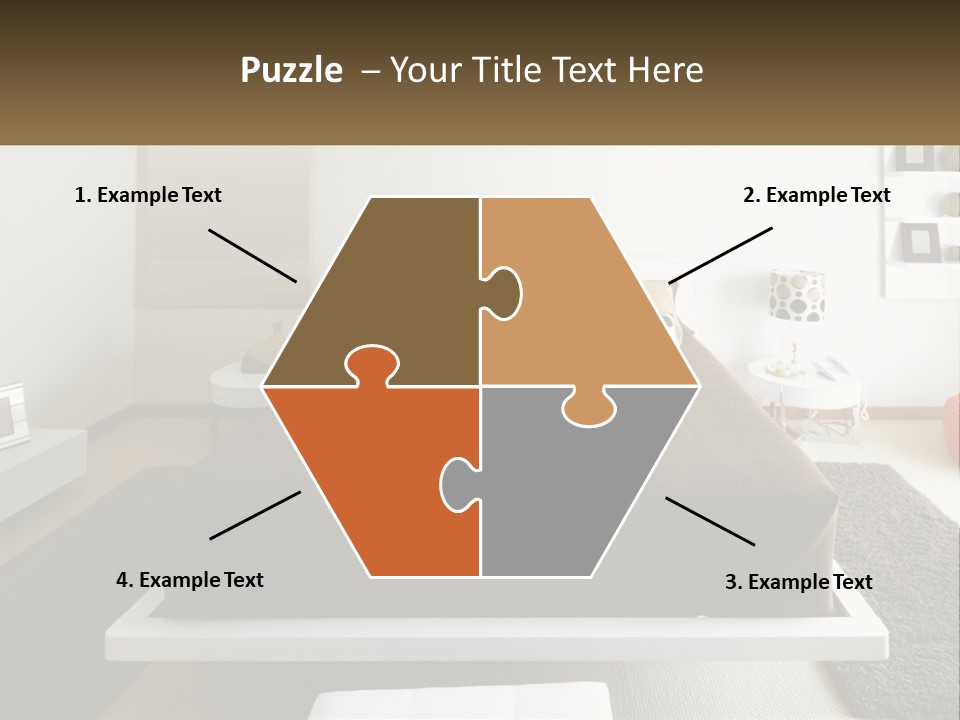 A Bedroom With A Large Bed And A Brown Blanket PowerPoint Template