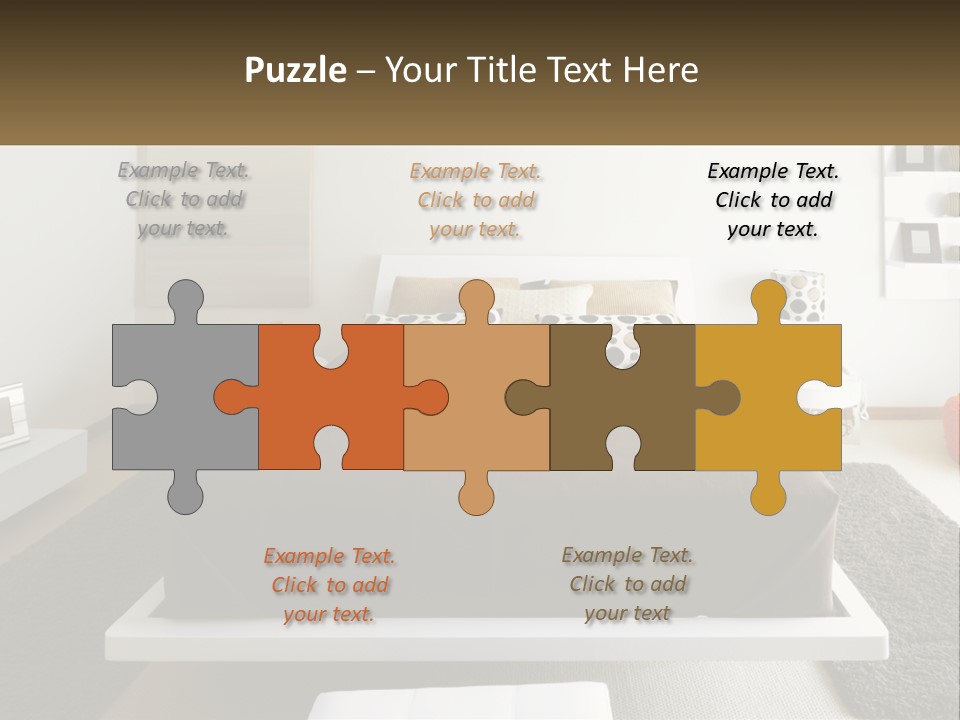 A Bedroom With A Large Bed And A Brown Blanket PowerPoint Template