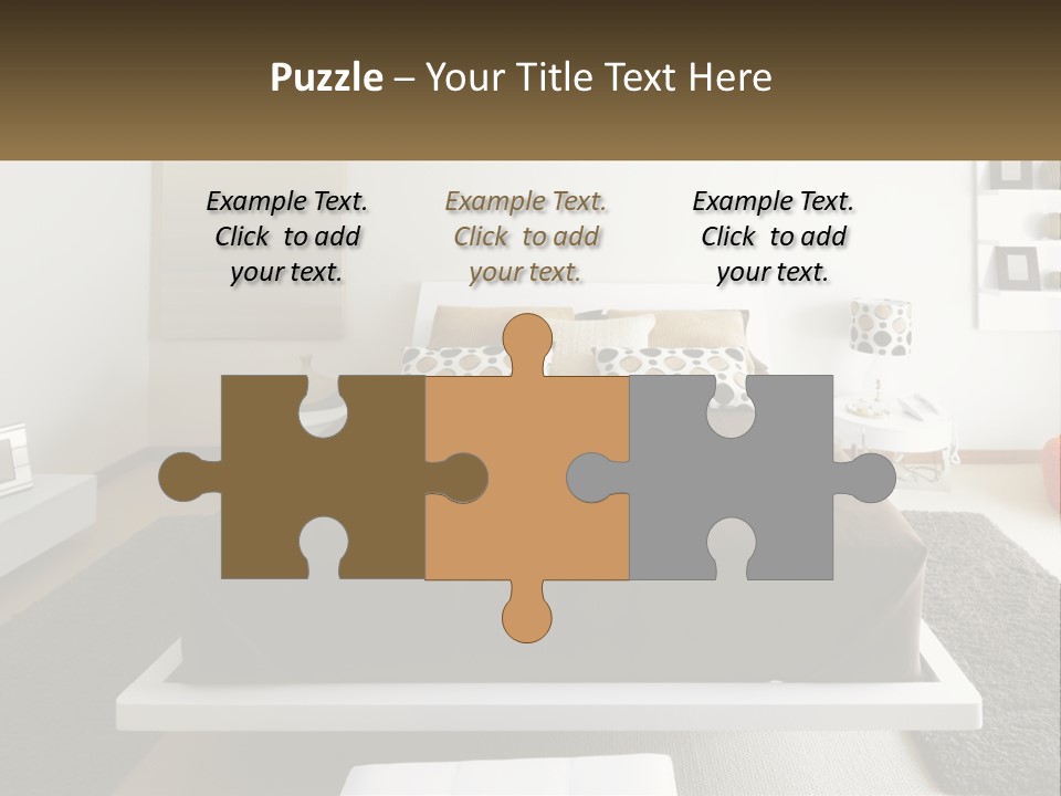 A Bedroom With A Large Bed And A Brown Blanket PowerPoint Template