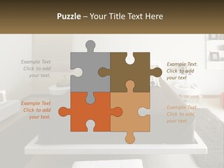 A Bedroom With A Large Bed And A Brown Blanket PowerPoint Template