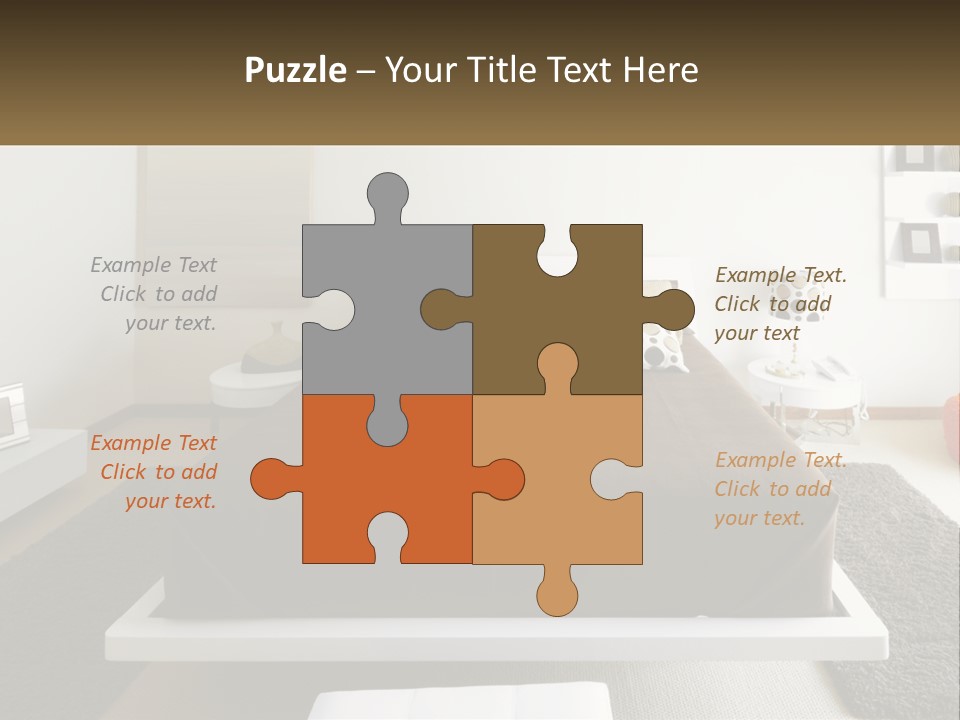 A Bedroom With A Large Bed And A Brown Blanket PowerPoint Template