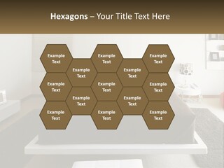 A Bedroom With A Large Bed And A Brown Blanket PowerPoint Template