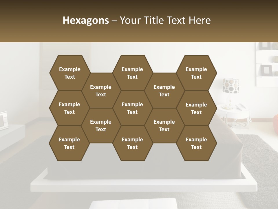 A Bedroom With A Large Bed And A Brown Blanket PowerPoint Template