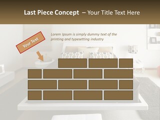 A Bedroom With A Large Bed And A Brown Blanket PowerPoint Template