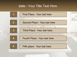 A Bedroom With A Large Bed And A Brown Blanket PowerPoint Template