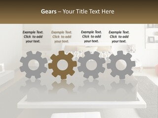 A Bedroom With A Large Bed And A Brown Blanket PowerPoint Template