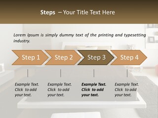 A Bedroom With A Large Bed And A Brown Blanket PowerPoint Template