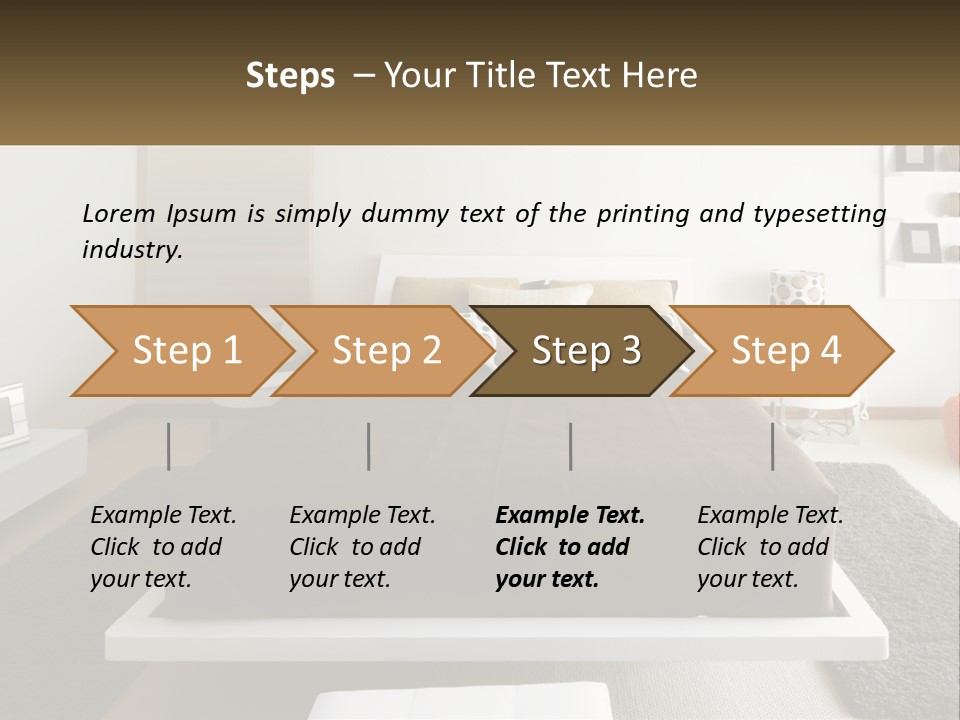 A Bedroom With A Large Bed And A Brown Blanket PowerPoint Template