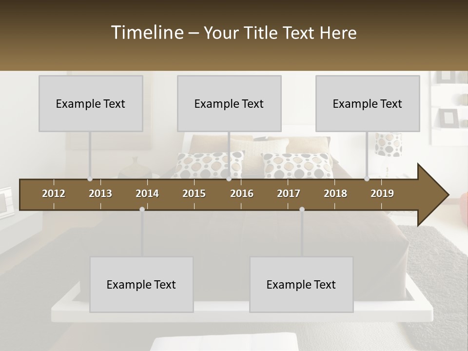 A Bedroom With A Large Bed And A Brown Blanket PowerPoint Template