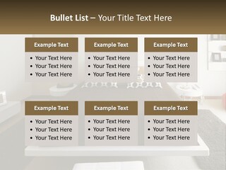 A Bedroom With A Large Bed And A Brown Blanket PowerPoint Template