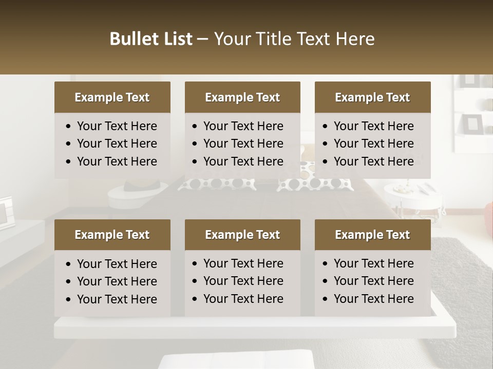 A Bedroom With A Large Bed And A Brown Blanket PowerPoint Template