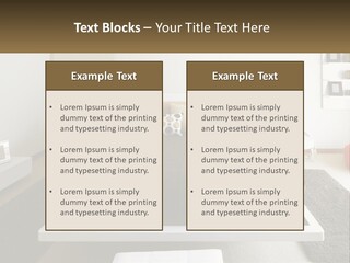 A Bedroom With A Large Bed And A Brown Blanket PowerPoint Template