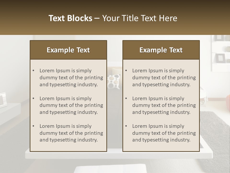 A Bedroom With A Large Bed And A Brown Blanket PowerPoint Template