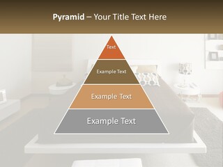 A Bedroom With A Large Bed And A Brown Blanket PowerPoint Template