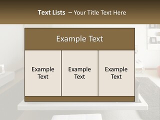 A Bedroom With A Large Bed And A Brown Blanket PowerPoint Template