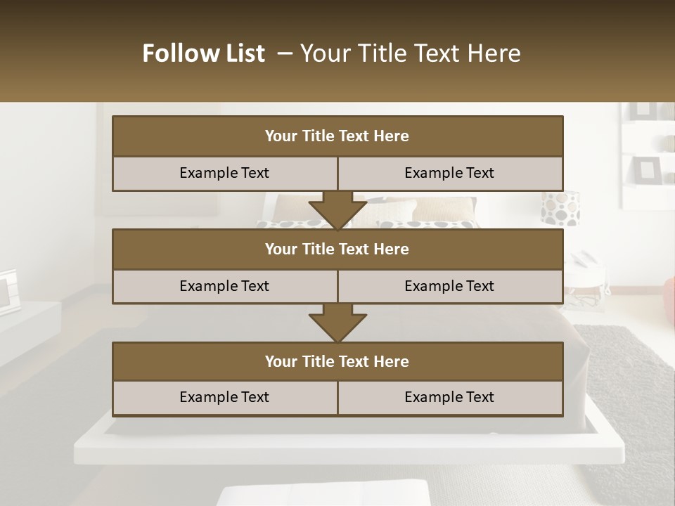 A Bedroom With A Large Bed And A Brown Blanket PowerPoint Template