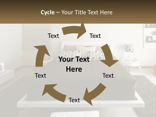 A Bedroom With A Large Bed And A Brown Blanket PowerPoint Template