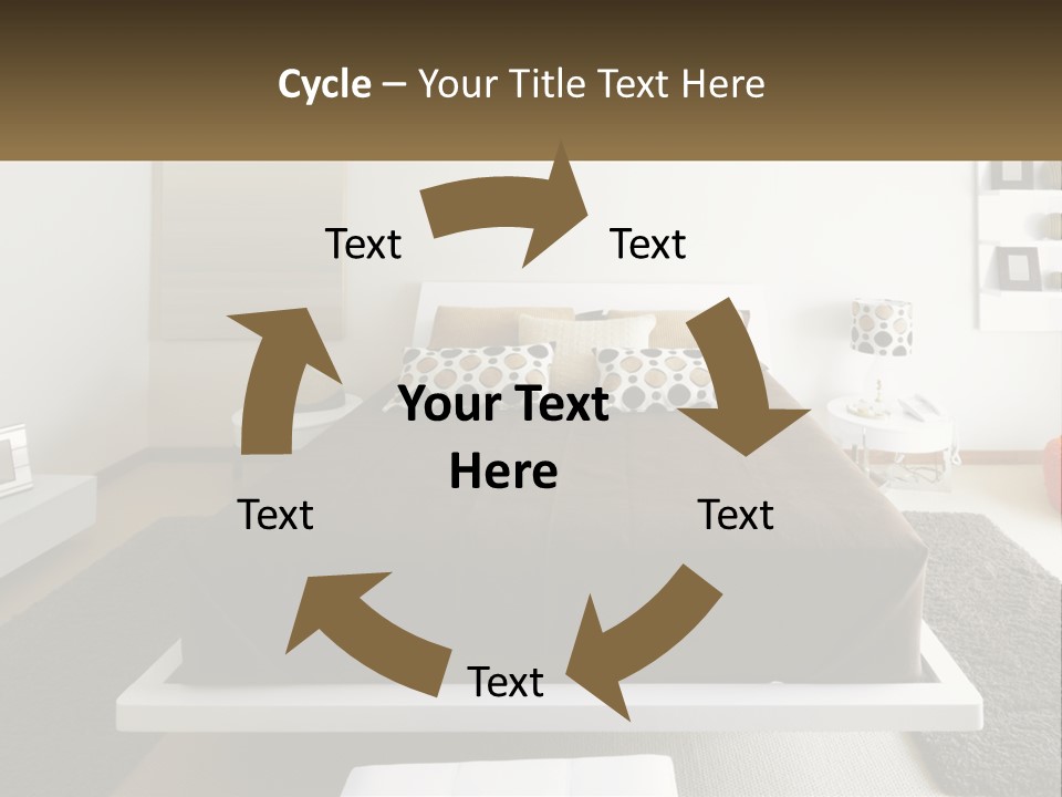 A Bedroom With A Large Bed And A Brown Blanket PowerPoint Template